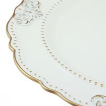 tételeket Dekoratív tányér kerek műanyag antik tányér fehérarany Ø33cm