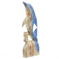 Delfin figura tengeri fa dekoráció, kézzel faragott kék 59cm