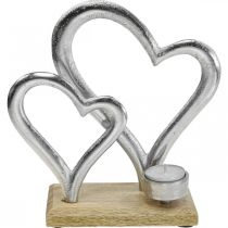 Tealámpa tartó szív fém dekoráció asztaldísz fa 22cm