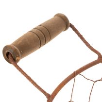 tételeket Vintage kerek drótkosár fa fogantyúkkal, fém kosár, rozsdabarna felület, Ø22cm
