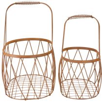 tételeket Ovális drótkosár fogantyúval, kerti dekoráció, rozsdabarna felület, 30/25 cm, 2 db-os szett
