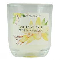 tételeket Illatos gyertya üvegben, vanília és fehér pézsma, 3 óra, M8,5 cm