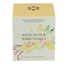 tételeket Illatos gyertya üvegben, vanília és fehér pézsma, 3 óra, M8,5 cm