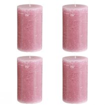 tételeket Porrózsa színű oszlopgyertyák 70×120 mm, teljesen festett, 4 darabos készlet, dekoratív gyertyák esküvőre és otthonra