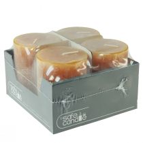 tételeket Sárga rusztikus oszlopgyertyák 80x110 mm 4 db-os biztonságos gyertya-csomag - Égési idő 57 óra, RAL minőség