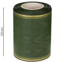 tételeket Elegáns sötétzöld moaré koszorú szalag, 125 mm arany gyöngy szegéllyel, gyászszalag, esküvői dekoráció, masni szalag