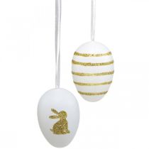 Akasztható húsvéti tojás fehér, arany mesterségesen válogatva H6cm 12db
