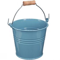 tételeket Dekoratív vödör fém fa nyelű virágcserép kék H16cm 2db