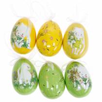 Dekoratív húsvéti csokor tojás sárga, zöld válogatott H7cm 6db