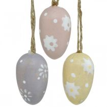 Mini húsvéti tojások, virágos fa tojások, húsvéti dekoráció lila, rózsaszín, sárga H3,5cm 6db
