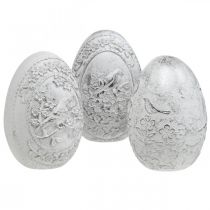 Húsvéti tojás nosztalgia madár motívum Húsvéti dekoráció helyhez fehér H9,5cm 3db