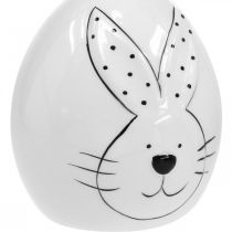 Dekoratív tojáskerámia nyúllal, Húsvéti dekoráció modern, Húsvéti tojás nyúl motívummal Ø11cm H12,5cm 4 db-os készlet