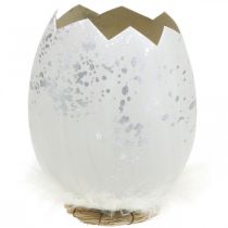 Dísztojás, tojásfél díszítéshez, Húsvéti dekoráció Ø10,5cm H14,5cm fehér, ezüst 3db