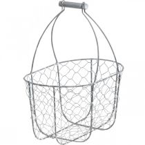 tételeket Drótkosár fogantyúval, kosarak nosztalgikusak, fémkosár kopott chic, antik megjelenés ezüst, fehér L35/30/25cm H46,5/35/25cm 3 db-os készlet