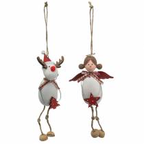 tételeket Akasztható karácsonyi angyal és rénszarvas figurák fehér, piros Ø4,7cm H20 / 18cm 2db