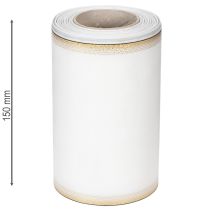 tételeket Elegáns moaré koszorú szalag arany szegéllyel, esküvői dekoráció, gyászszalag, fehér 150mm x 25m
