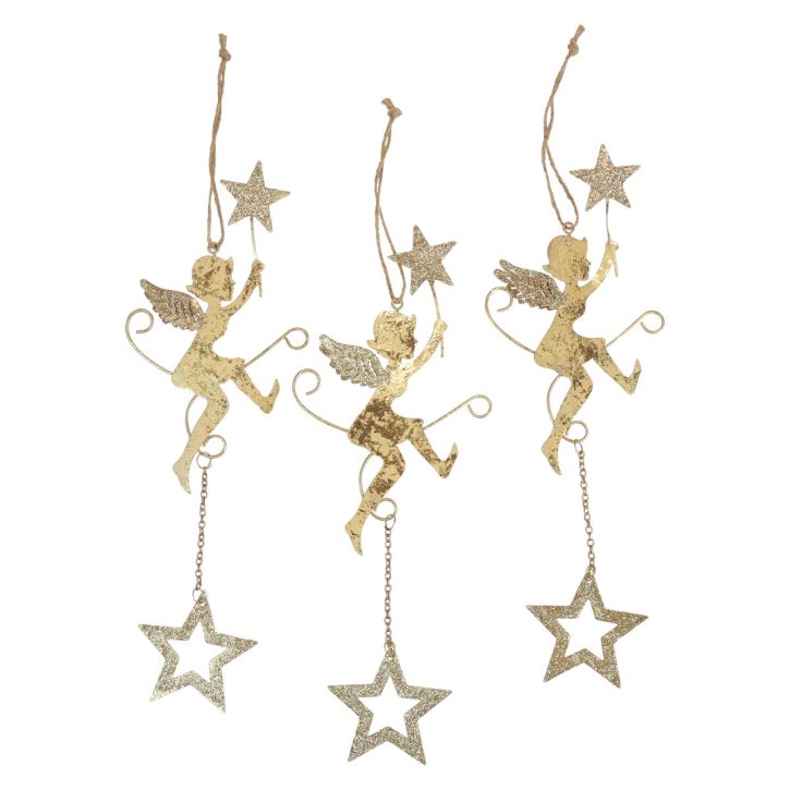 Angyal medál csillag karácsonyi dekoráció akasztható H28cm 3db
