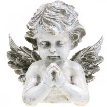 Imádkozó angyal, temetési virágkötő, angyalfigura mellszobra, sírdísz H19cm sz19,5cm