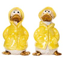 tételeket Kacsa figurák, esőkabát kerámia figurák vidám erkély- és kerti dekorációhoz, 11 cm, 4 darab