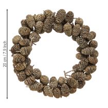 tételeket Égerfa tobozkoszorú akasztásra, fehérre meszelt Ø18cm