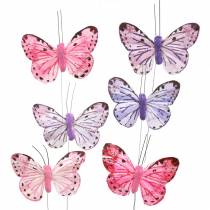 Toll pillangó fém drót rózsaszín, lila 7cm 12 p