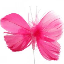 Tollas pillangók rózsaszín / rózsaszín / piros, dekoratív pillangók dróton 6db