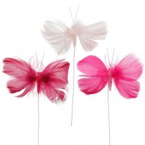 Tollas pillangók rózsaszín/rózsaszín/piros, dekó pillangók dróton 6db