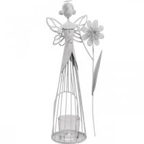 Tavaszi dekoráció, virágtündér lámpásnak, fém asztaldísz, manó virág fehér H32,5cm