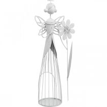 Virágtündér virággal, tavaszi dísz, fém lámpás, virágtündér fémből fehér H40,5cm