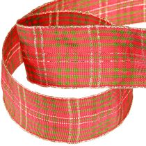 tételeket Ünnepi kockás ajándék szalag piros zöld arany 40mm 20m