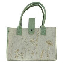 Filc táska fogantyúval virágokkal krémzöld 30x18x37cm