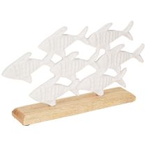 tételeket Fish Dekorációs Iskola Hal Fehér Fém Fa Natúr 28x16cm