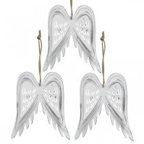 Akasztható angyalszárnyak, karácsonyi dekoráció, fém medálok fehér H11,5cm Szé11cm 3db