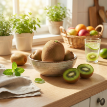 tételeket Kiwi mesterséges reális dekoratív gyümölcs 7,5 cm