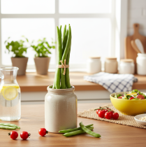 tételeket Dekoratív Babok, Mesterséges Zöldségek, Zöld, Valódi Tapintású, 17cm, 6 Darab