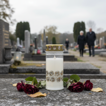 tételeket Sírgyertya fehér rózsák arany gyászfény Ø7cm H18cm 77h