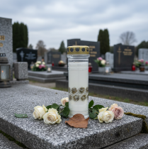 tételeket Sírgyertya fehér rózsák arany gyászlámpa Ø7cm 23,5cm 100h 2db