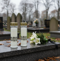 tételeket Sírgyertyák rózsák fehér gyászfény Ø7cm H23,5cm 100h 2db