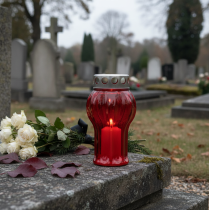 tételeket Sírgyertyák piros gyászlámpák emléklámpák Ø10cm H18cm 4 db