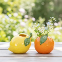 tételeket Citrusos váza, narancs és citrom, extravagáns lakberendezési kiegészítőként, nyári dekoráció, 10 cm, 2 darab