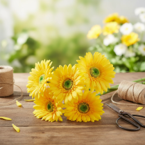 tételeket Művirágok Gerbera Sun Yellow Kerti Virág 47cm