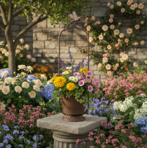 tételeket Vintage virágtartó ráccsal, szitakötő mintával, fém, Ø16/M62cm