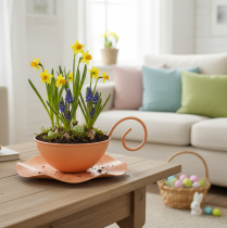 tételeket Fém díszpohár, narancssárga, Ø11,5cm, M6cm, csészealjjal, 2 darab