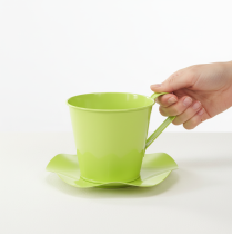 tételeket Dekoratív teáscsésze fémből, tányérral, világoszöld, Ø12, magasság10 cm, 8 db