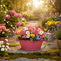 tételeket Rózsaszín fém virágtál fülekkel, kerek, Ø33,5cm