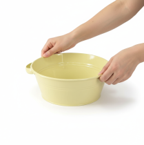 tételeket Dekoratív fémtál, zöldessárga, virágtál füllel, Ø33,5cm