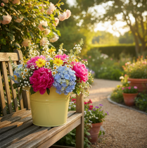 tételeket Dekoratív fém virágcserép, zöld/sárga, 31x26x21.5cm