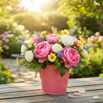 tételeket Fém vödör virágcserép rózsaszín fogantyúval 16x17.5x16cm 2db