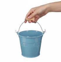 tételeket Dekoratív vödör, fém, fa fogantyú, virágcserép, kék, 16 cm magas, 2 darab
