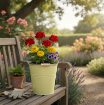 tételeket Fém vödör/virágcserép zöldessárga színben, 26x22,5x23cm, 6l